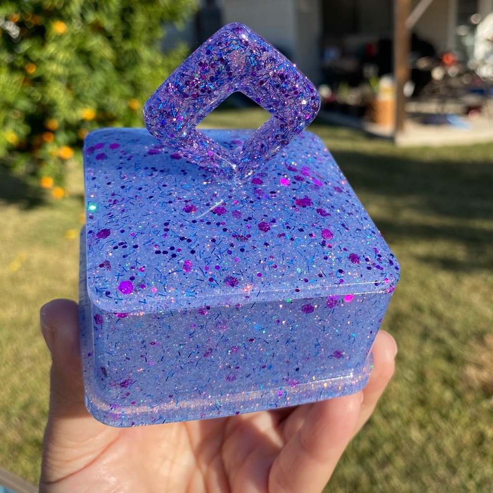 Beautiful handmade purple blue trinket box w lid
